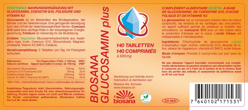 Carica immagine in Galleria Viewer, Glucosamin, Q10 + Folsäure Tabletten 140 Stk
