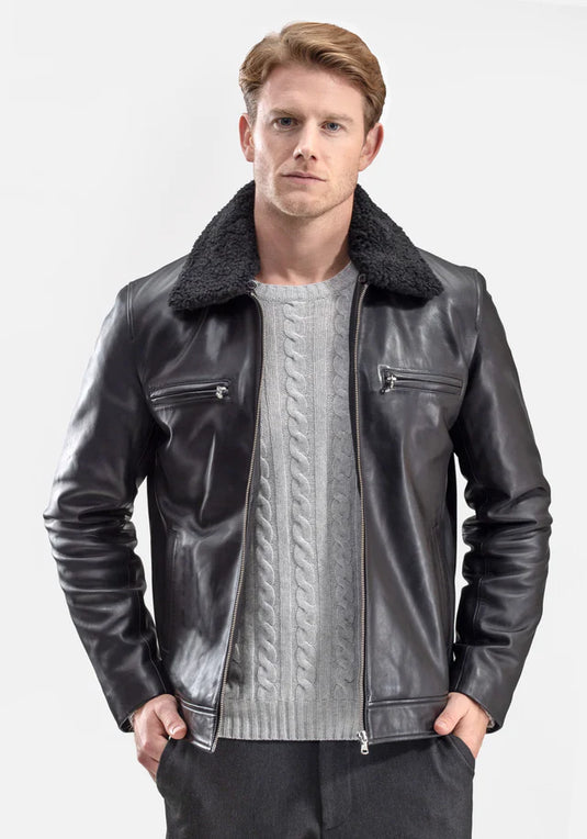 Blouson cuir col rason "Crevant"